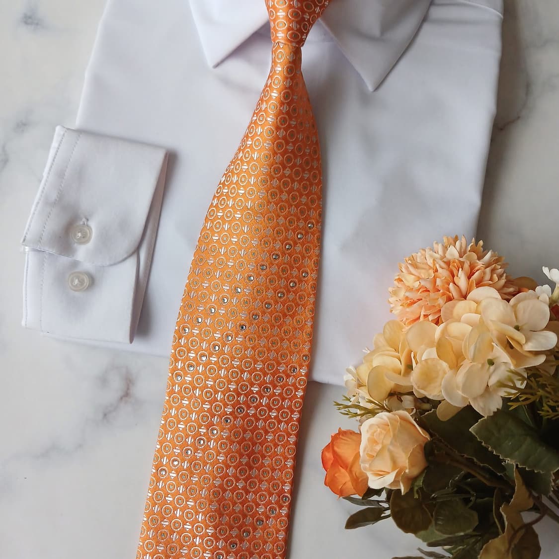 아쿠아스큐텀 오렌지 도트 패턴 넥타이 9.2cm A+등급 A19725
 상품이미지7