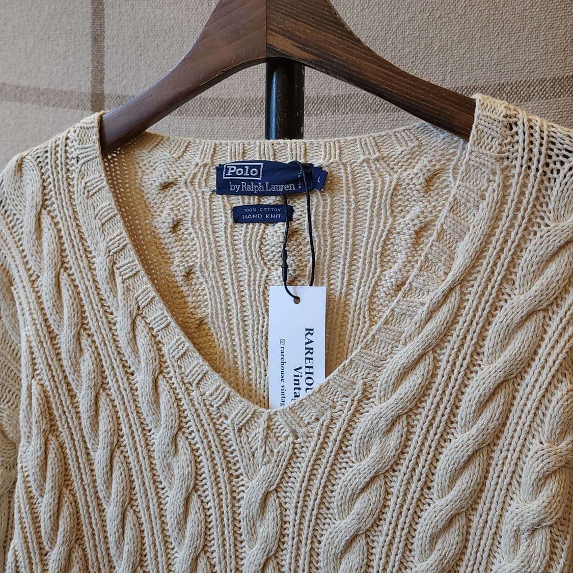 90s 폴로 랄프로렌 브이넥 코튼 케이블 핸드니트 L 상품이미지3