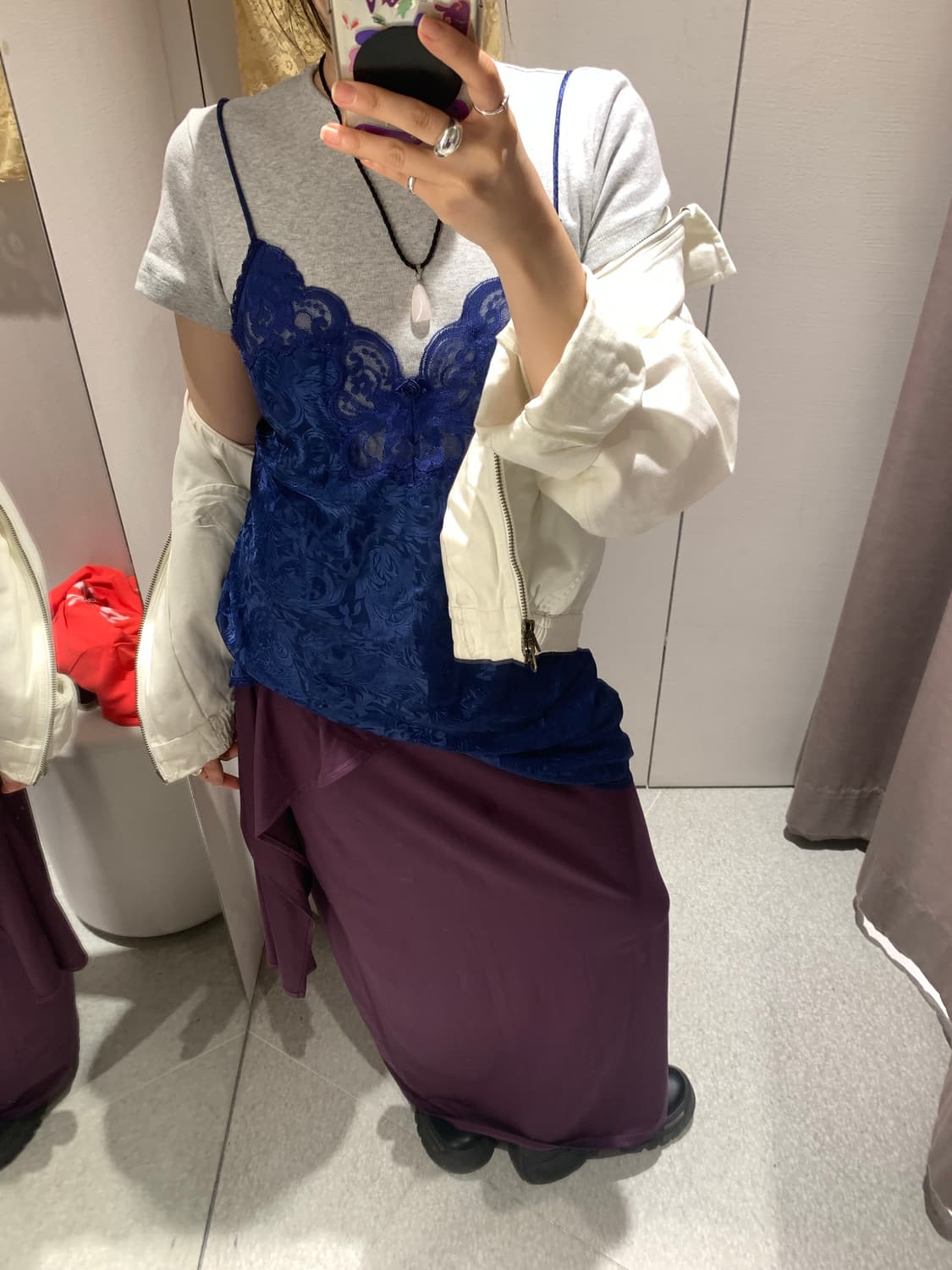 Deep blue lace slip dress 상품이미지4