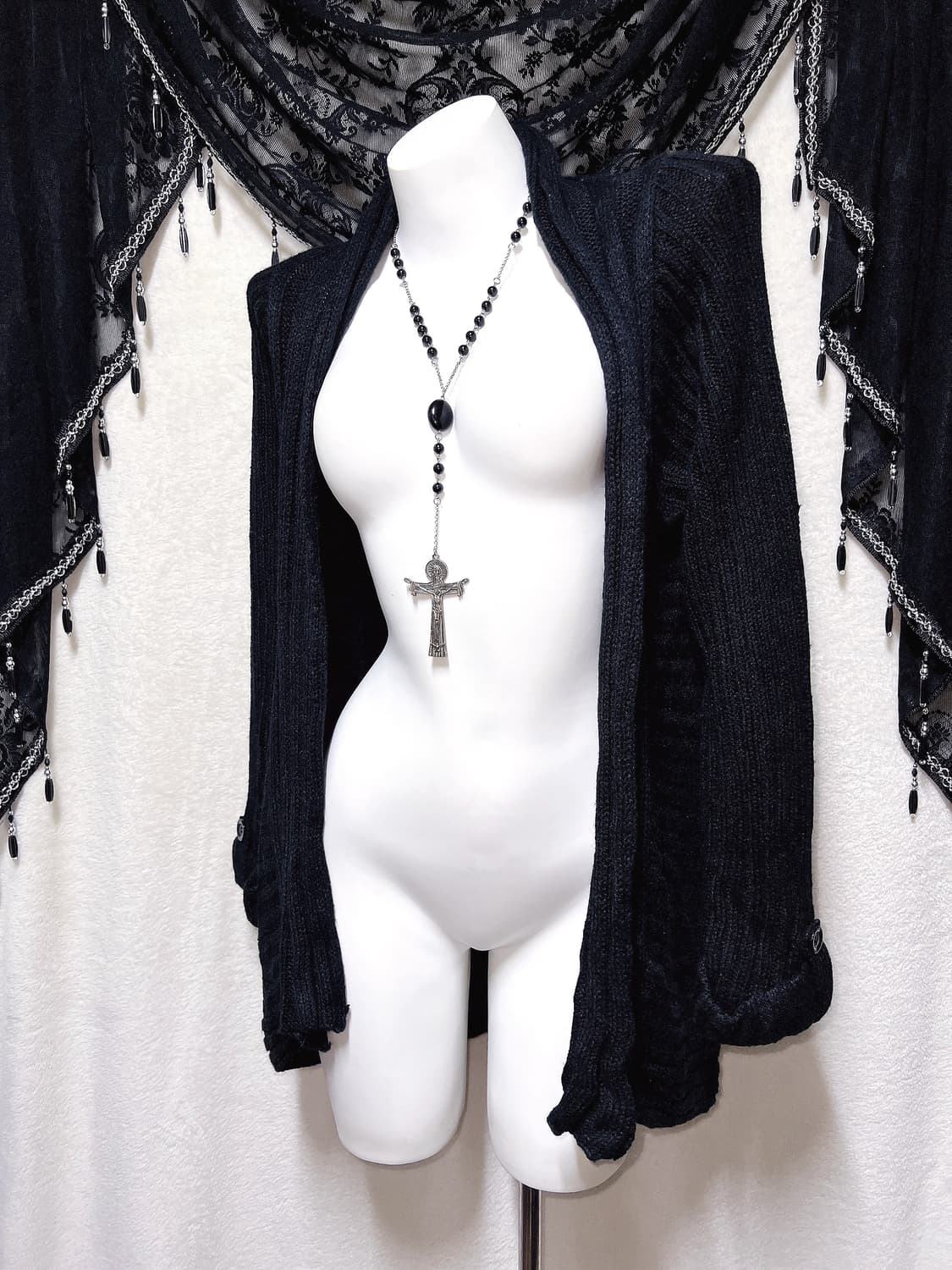 로맨틱고딕 고스펑크 오리엔탈 페어리그런지 블랙 니트 가디건 로브 핀터 상품이미지4