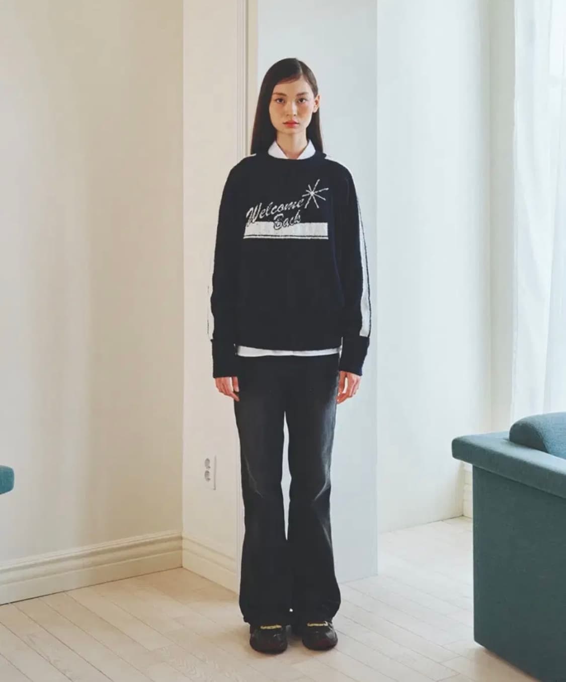 로씨로씨 부클 그래픽 니트 네이비 FREE 상품이미지3