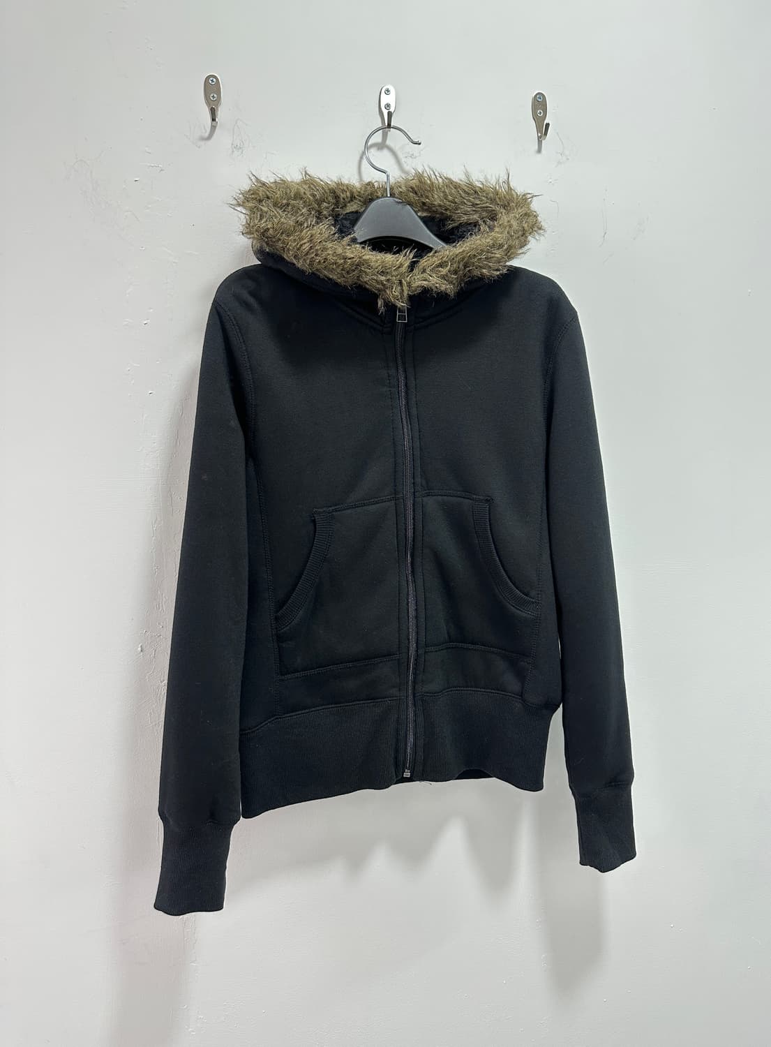 Vintage brown fur hood zip up 상품이미지3