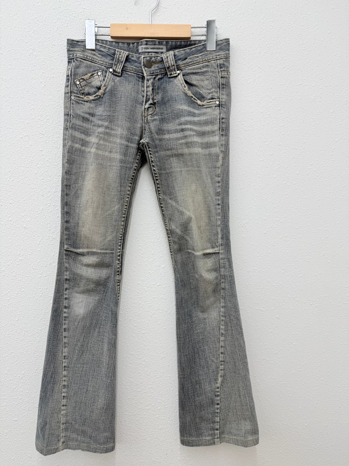 빈티지 그레이 로우라이즈 워싱 부츠컷 데님 팬츠 상품이미지2