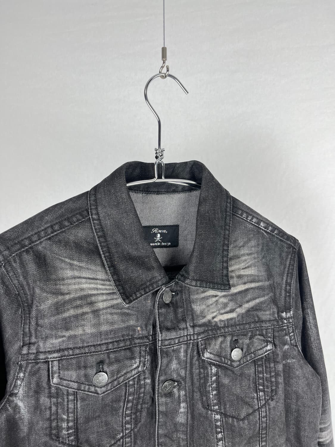 Roen X Semantic design 스컬 패치 흑청 데님자켓 상품이미지4