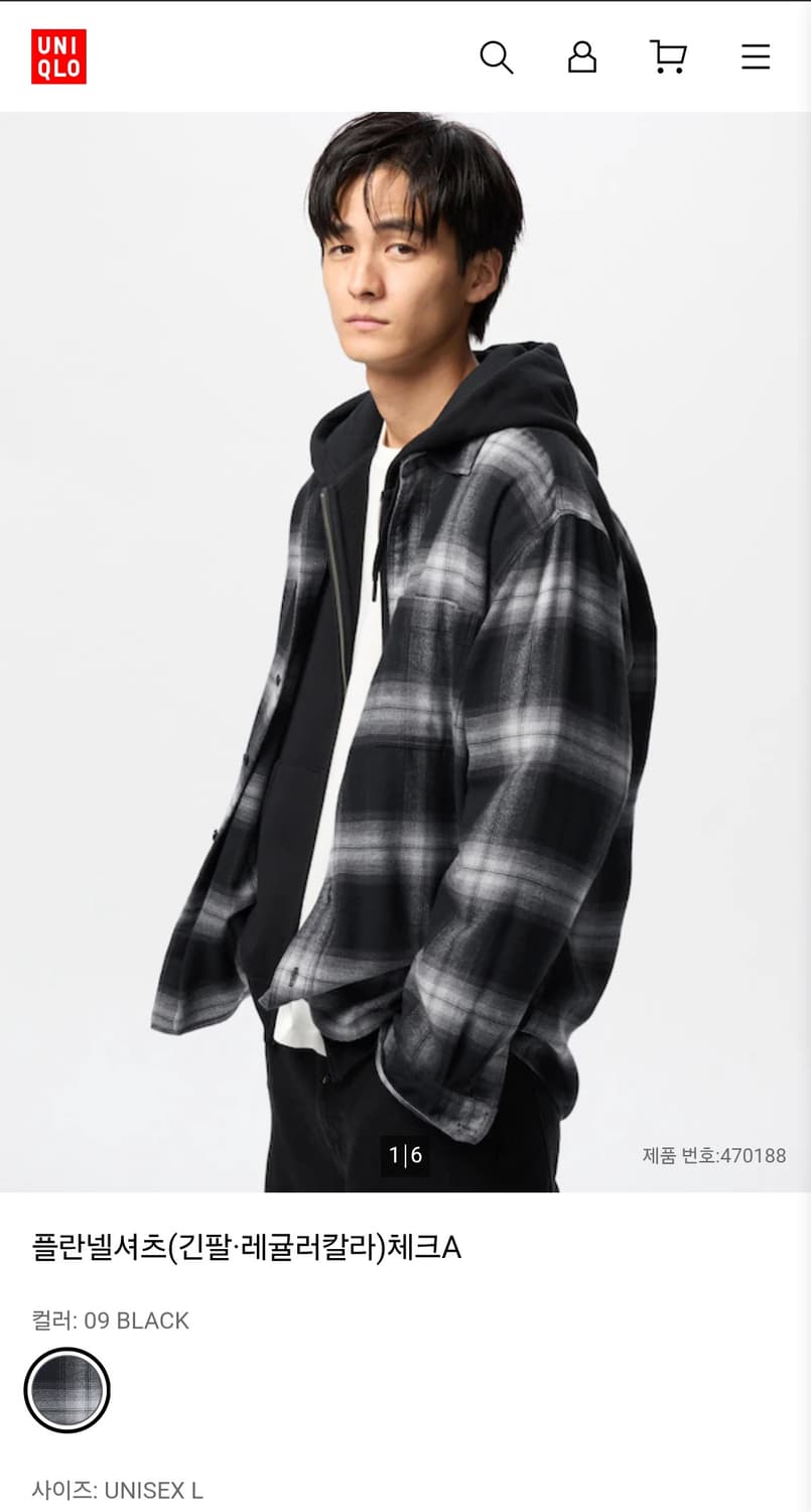 유니클로 플란넬 체크 셔츠 L 블랙 상품이미지3