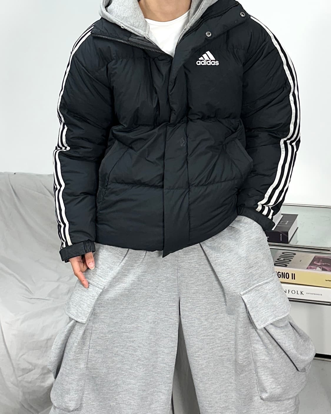 아디다스 삼선 블랙 패딩 M 상품이미지2