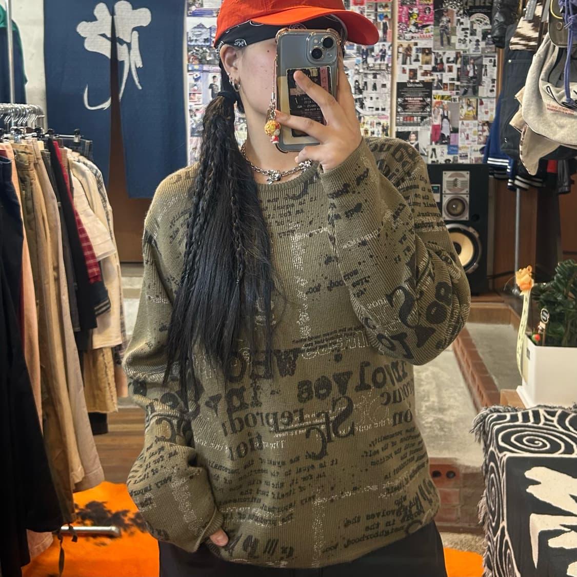 JPN 카키 레터링 니트 롱슬리브 상품이미지2