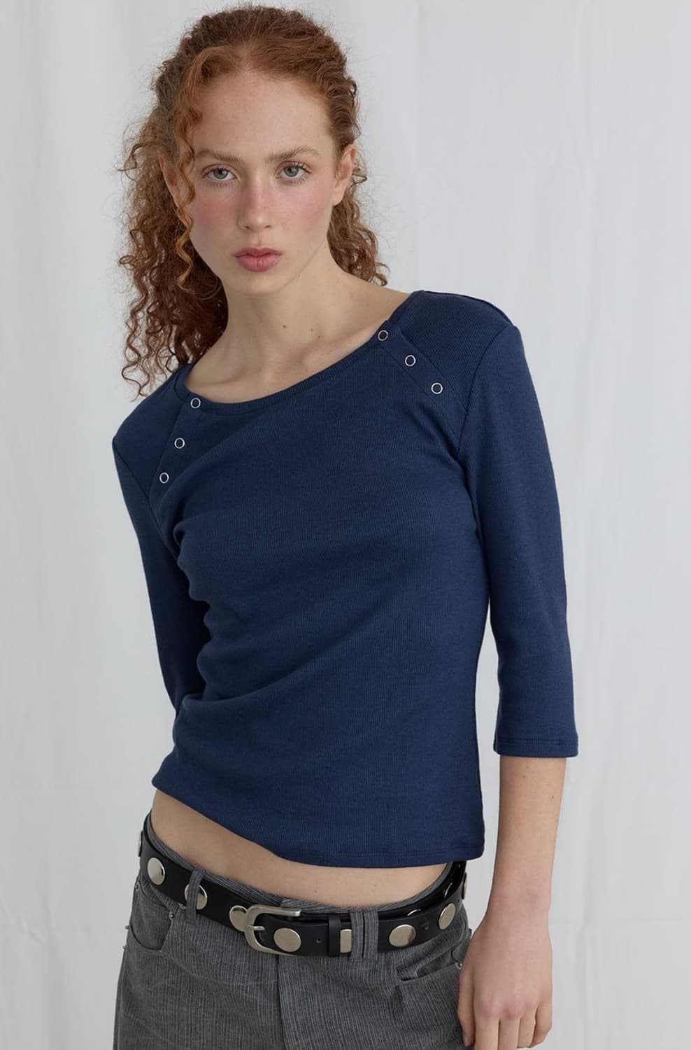 오데스 Ordes 3/4 Button Tee 네이비 상품이미지1