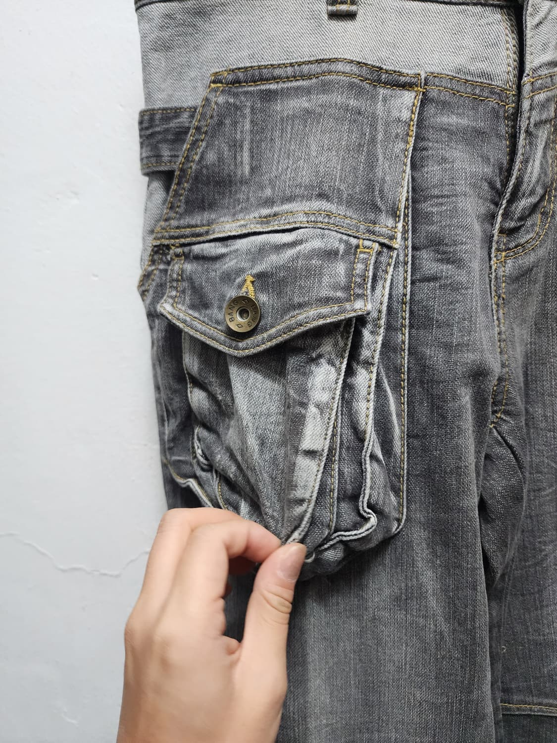 뱅뱅 y2k 와이드 카고바지 흑청 데님 상품이미지5