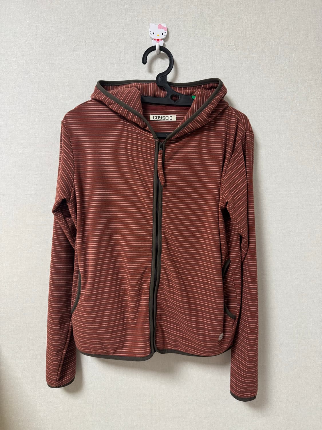 [ 배송비 포함 ] 코이세이오 스트라이프 플리스 후드 집업 레드 상품이미지3