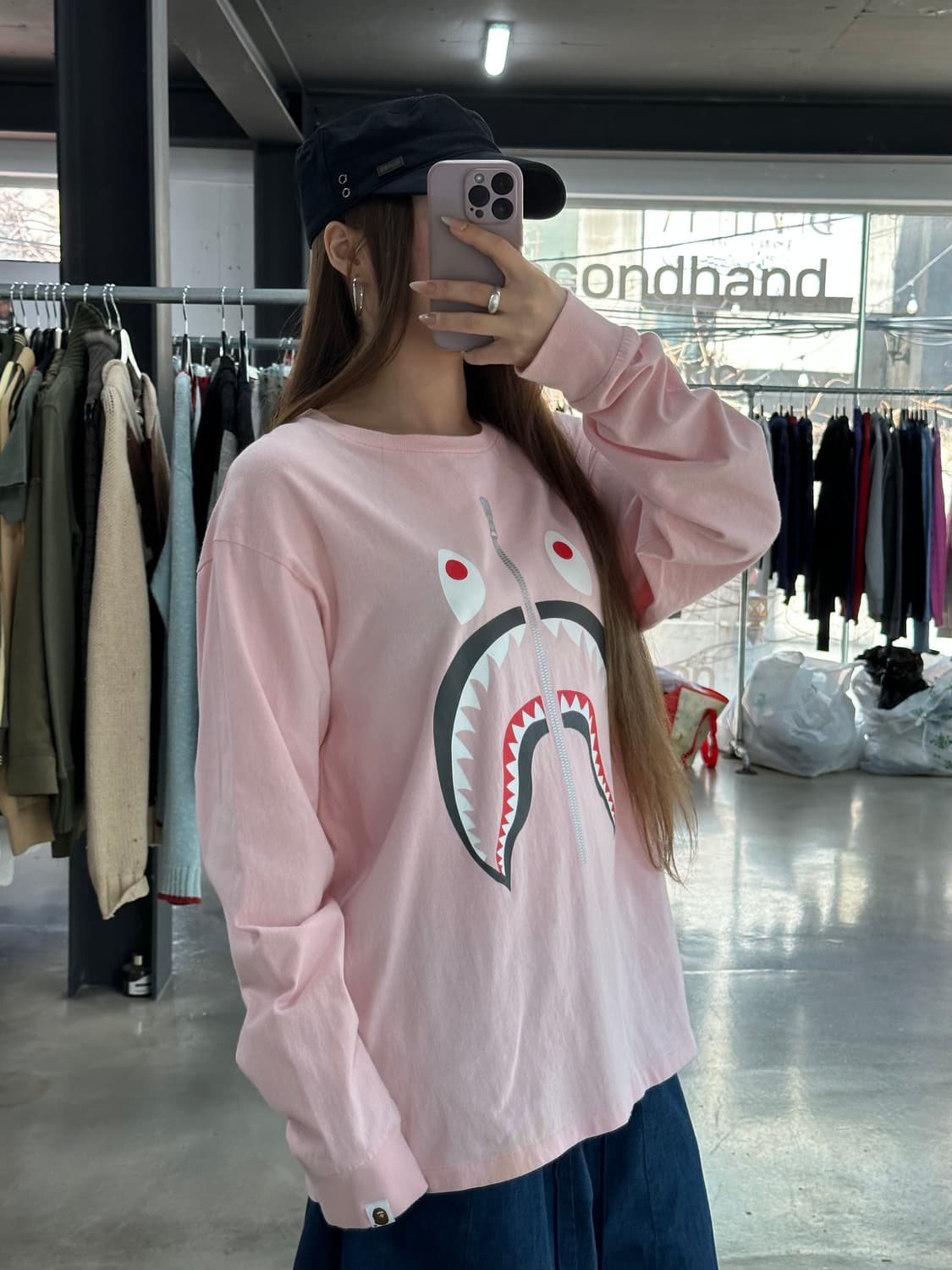 베이프 살몬핑크 샤크 롱슬리브긴팔티 상품이미지2