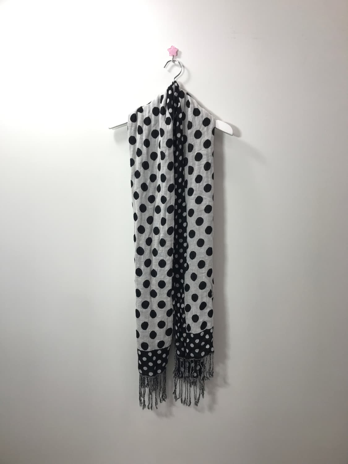 Jpn Black&White Polka Dot Fringe Muffler 상품이미지2