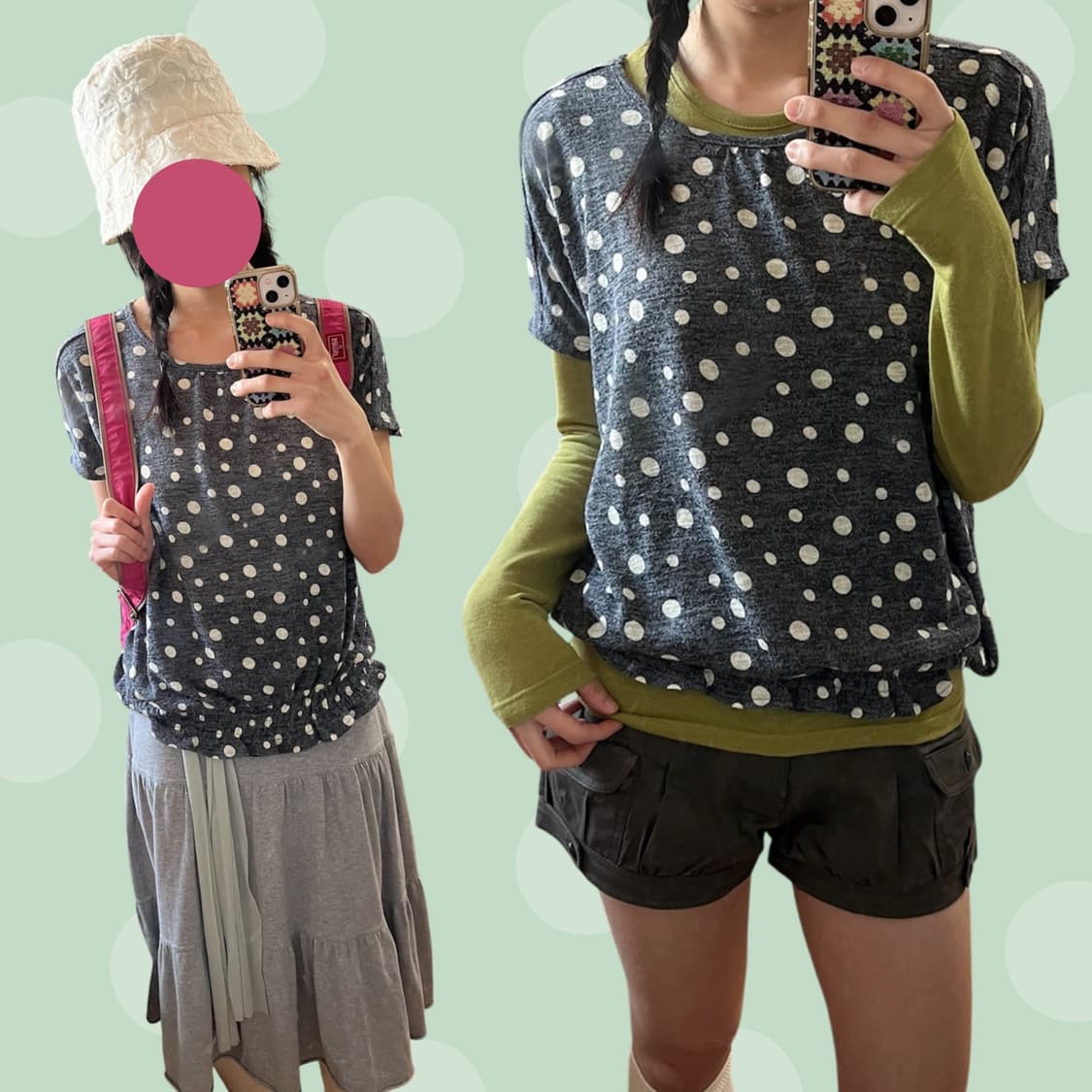 빈티지 다크그레이 벌룬핏 땡땡이 티셔츠 상품이미지1