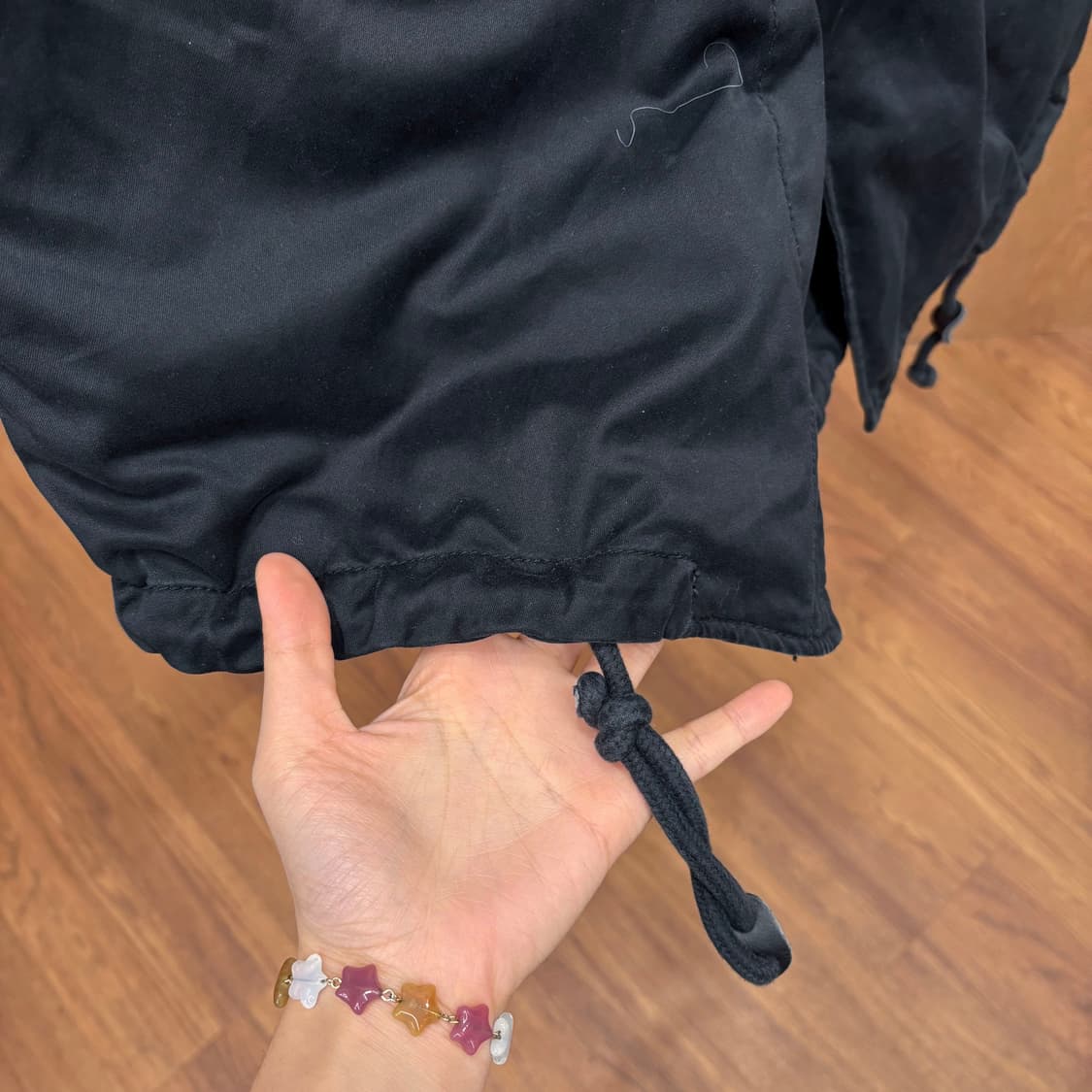 디젤 야상 롱 코트 플리스 배색 드로우 스트링 소매 지퍼 디테일 블랙 상품이미지6