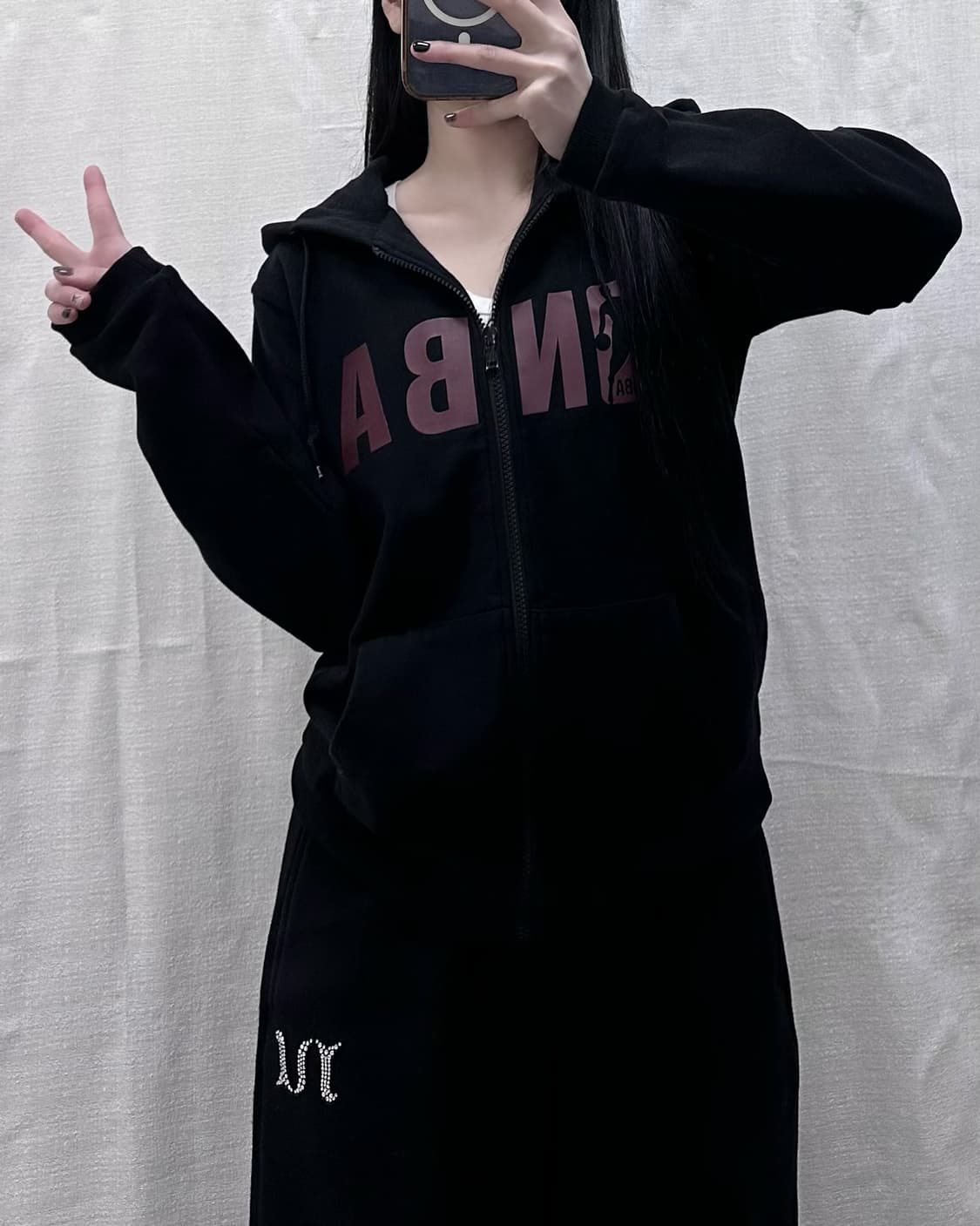 NBA 블랙 버건디로고 후드집업 상품이미지2