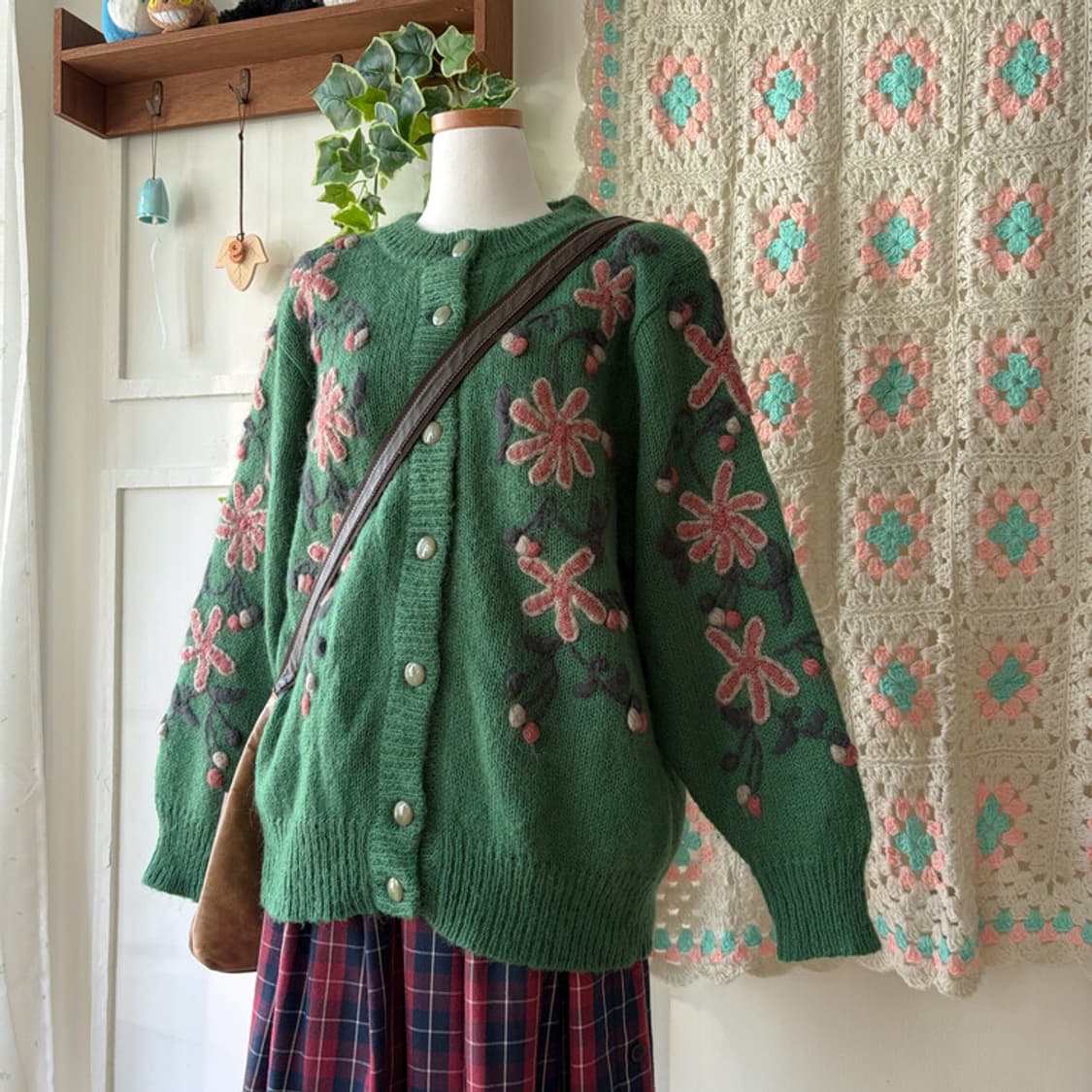 셀니빈티지 그린 플라워 모티브 니트가디건 상품이미지5