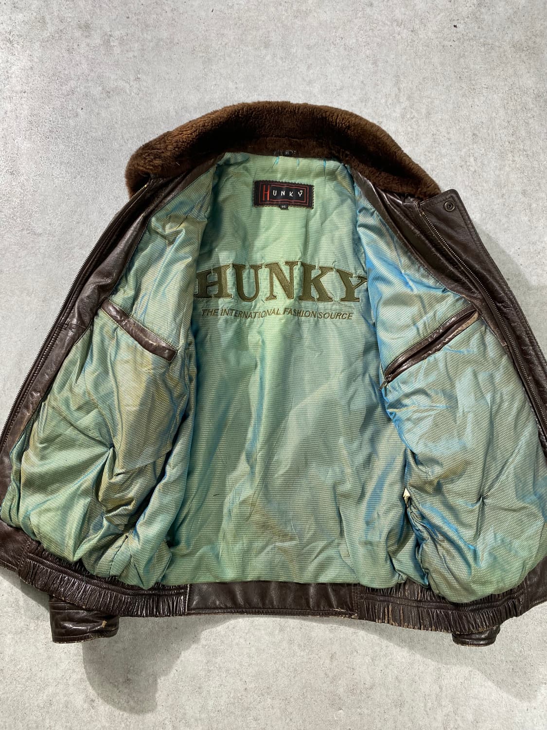 [95] 90s Hunky 브라운 양가죽 레더 봄버자켓 상품이미지8