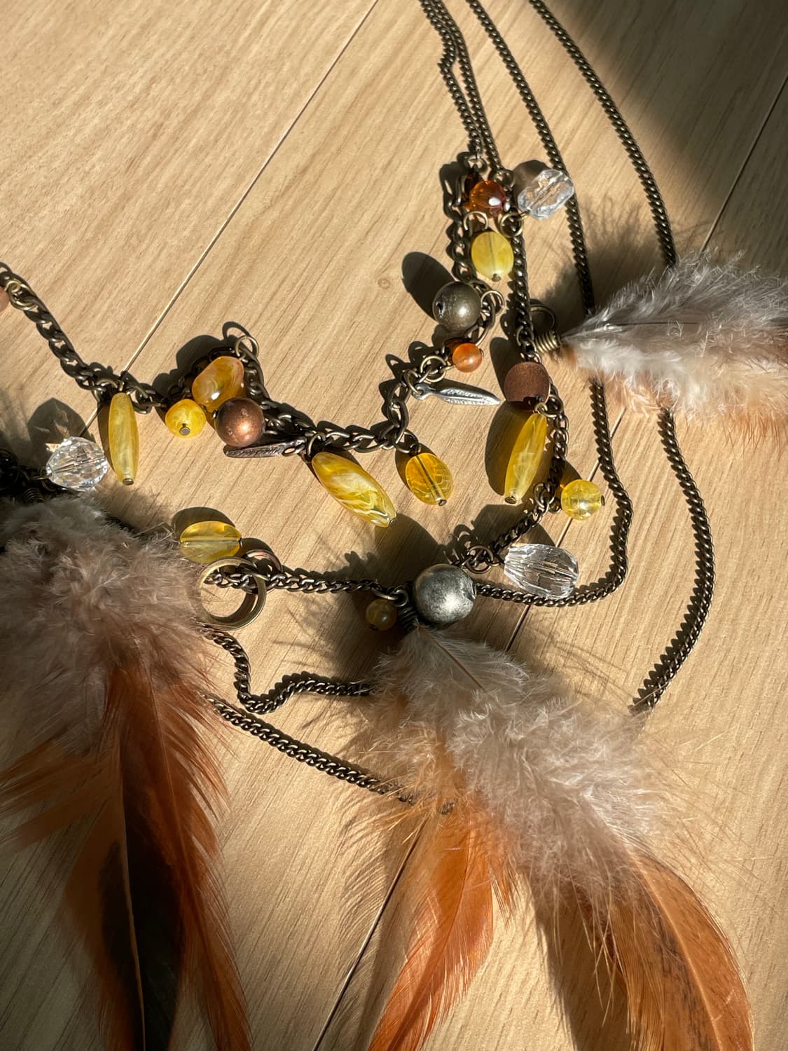 Vintage brown feather 4 string necklace 상품이미지2