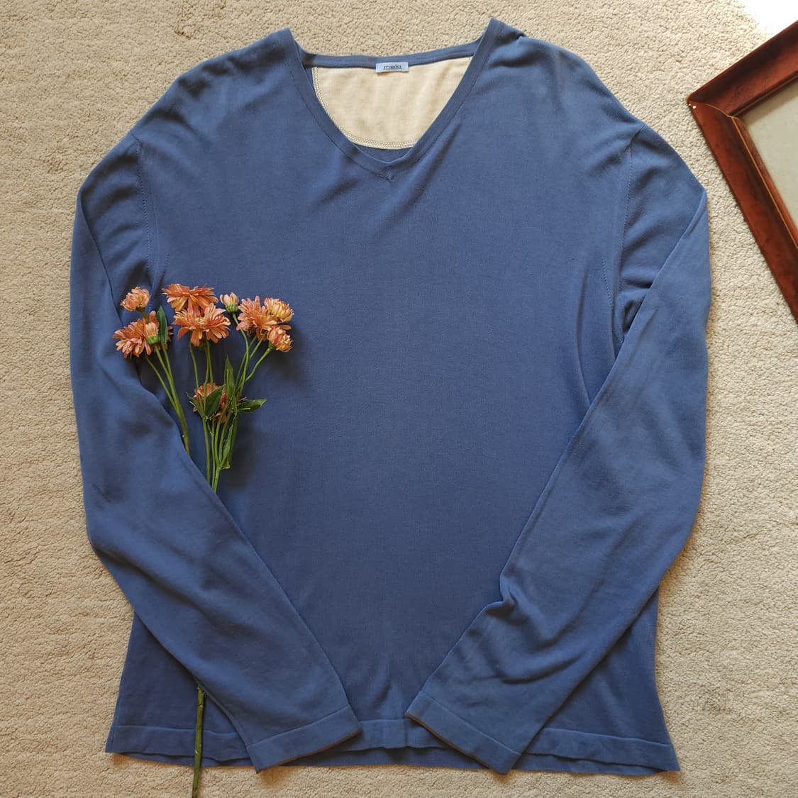 malo 말로 스트레치 코튼 롱 슬리브 브이넥 티셔츠 50 상품이미지2