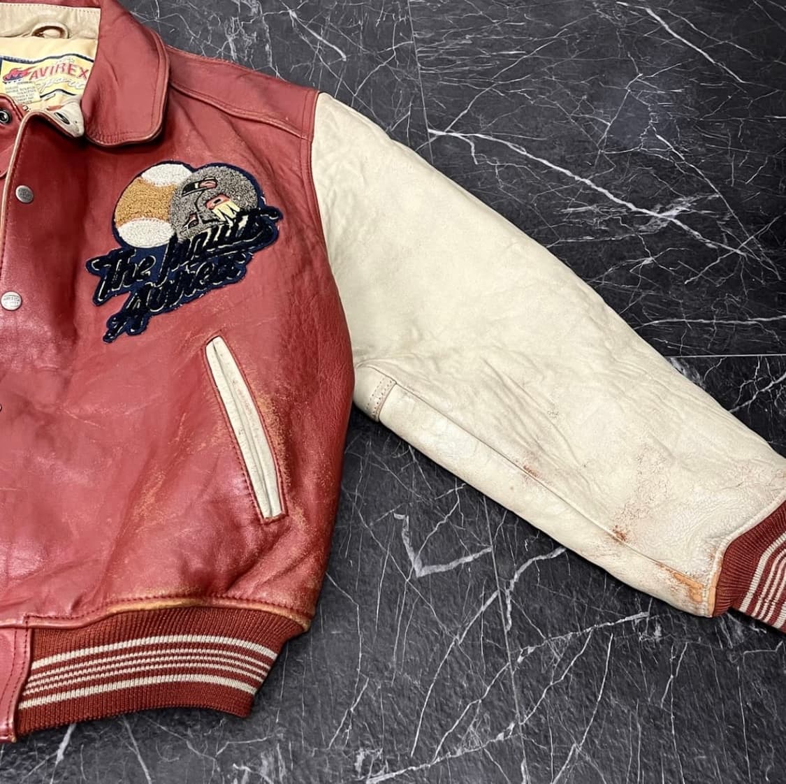 L(XL)아비렉스 90's 패치워크 천연가죽 바시티자켓 상품이미지6