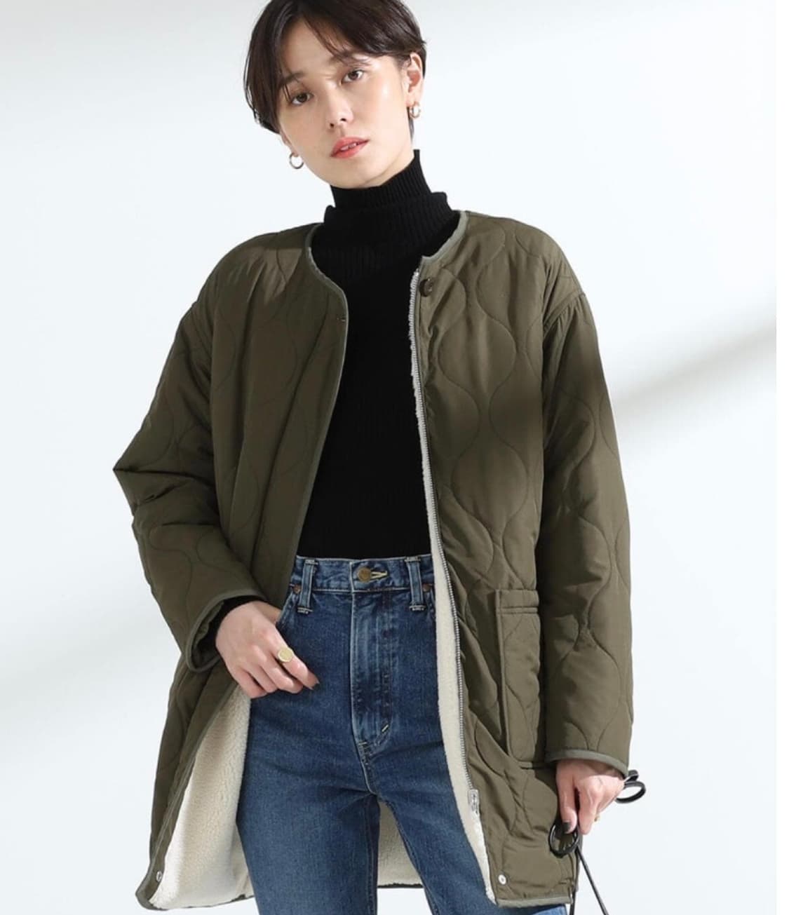 레이빔즈 보아 리버시블 퀄팅 자켓 (카키, 0사이즈) 상품이미지1