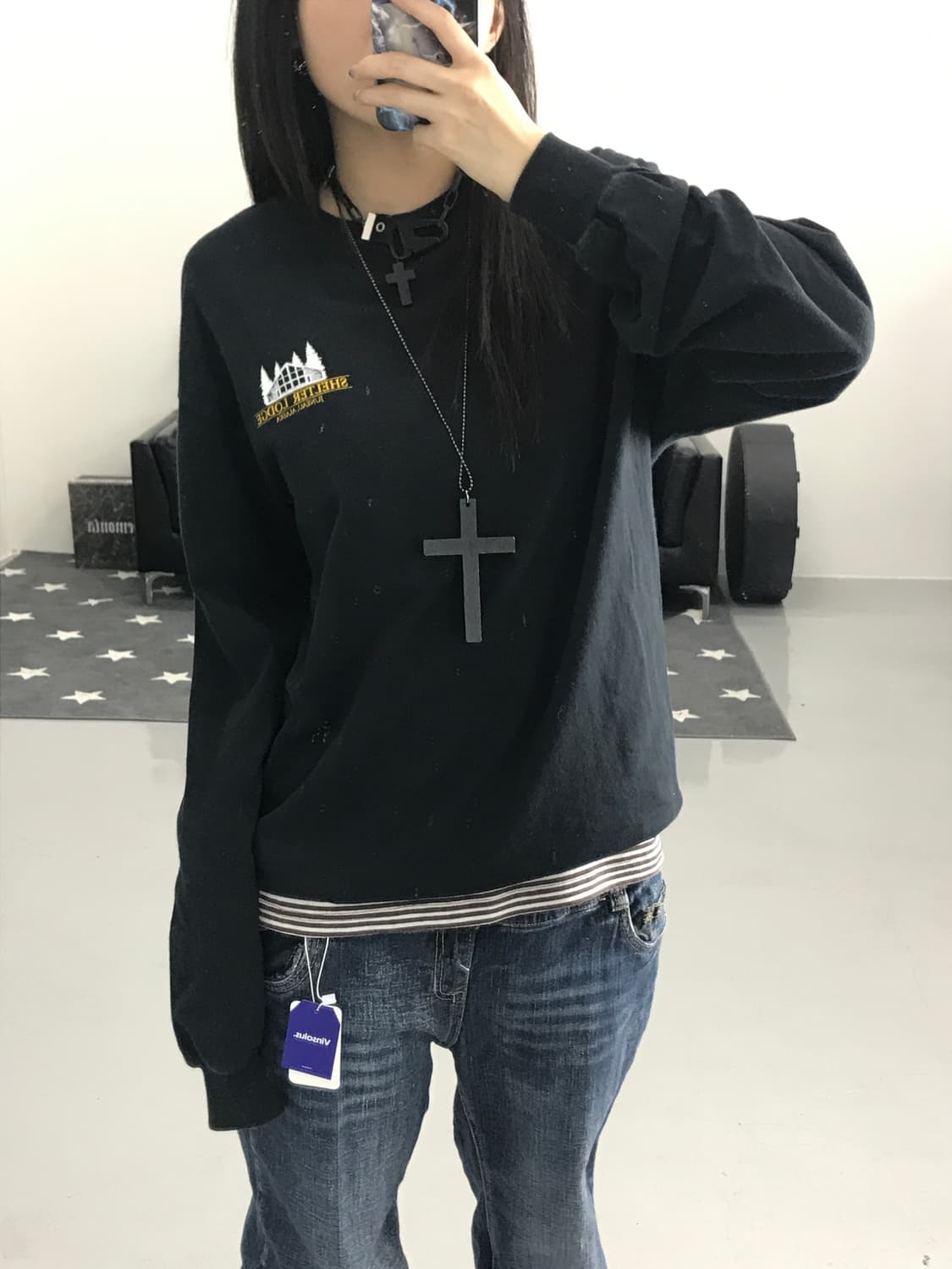 길단 프린팅 블랙 롱 슬리브 상품이미지3