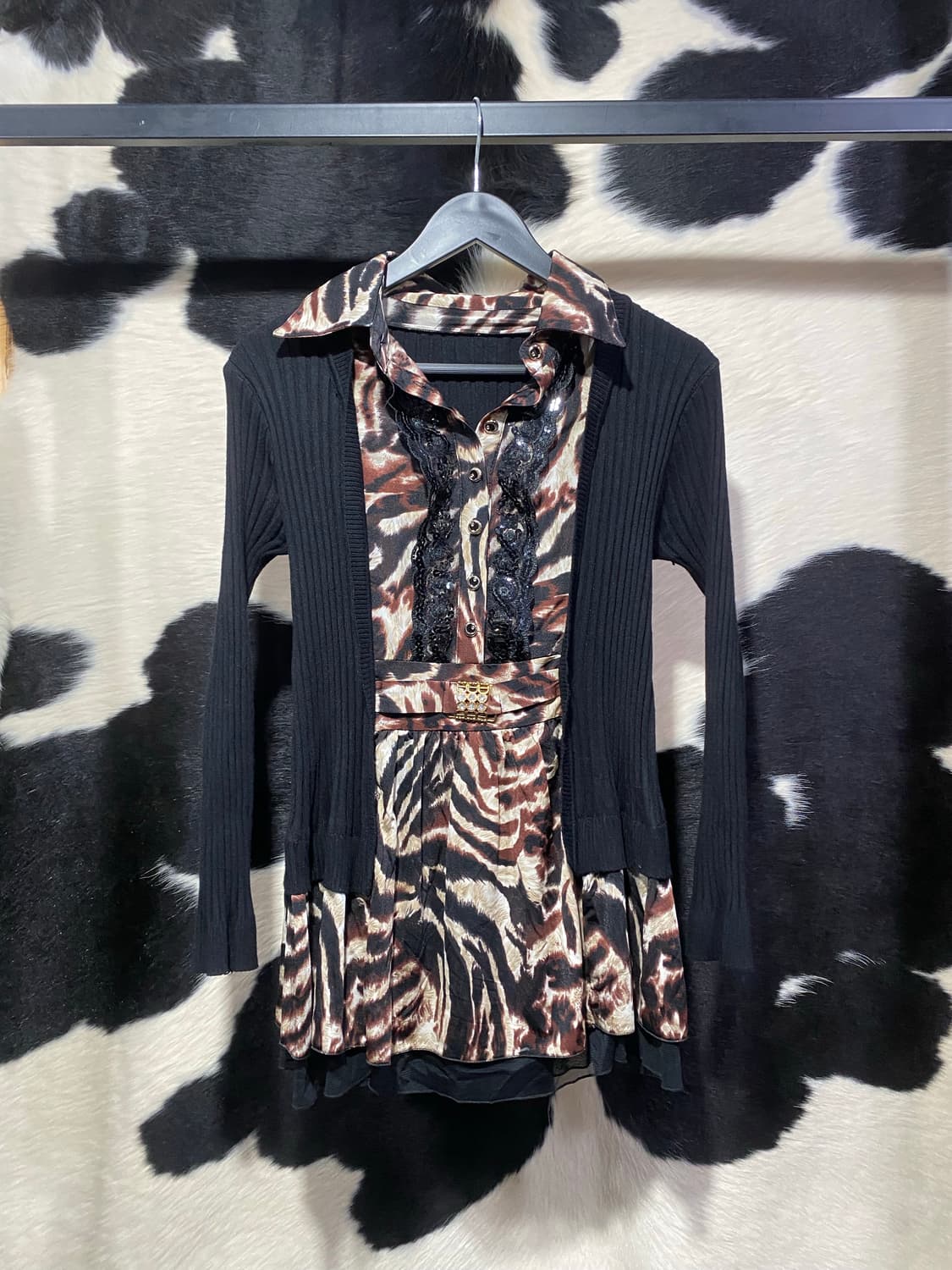 Holee 레오파드 프릴 레이어드 슬리브 상품이미지2