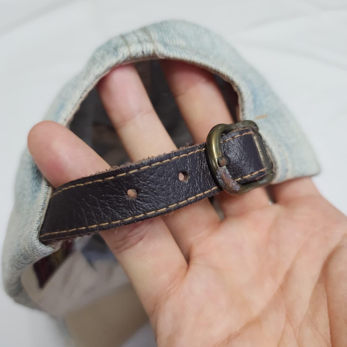 본더치 오리지널 스터드 갸루 연청 디스트로이드 가죽스트랩 볼캡 상품이미지6