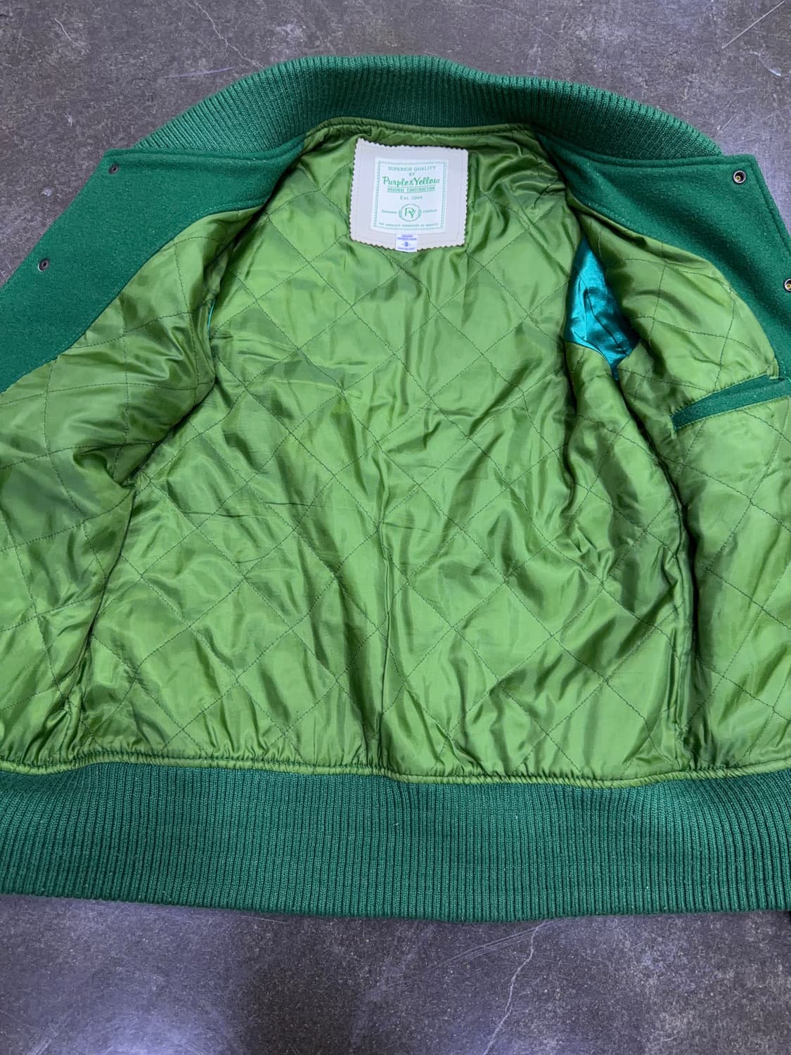 Purple&Yellow 부클 자수 소가죽 배색 스타장 바시티자켓 S 상품이미지8