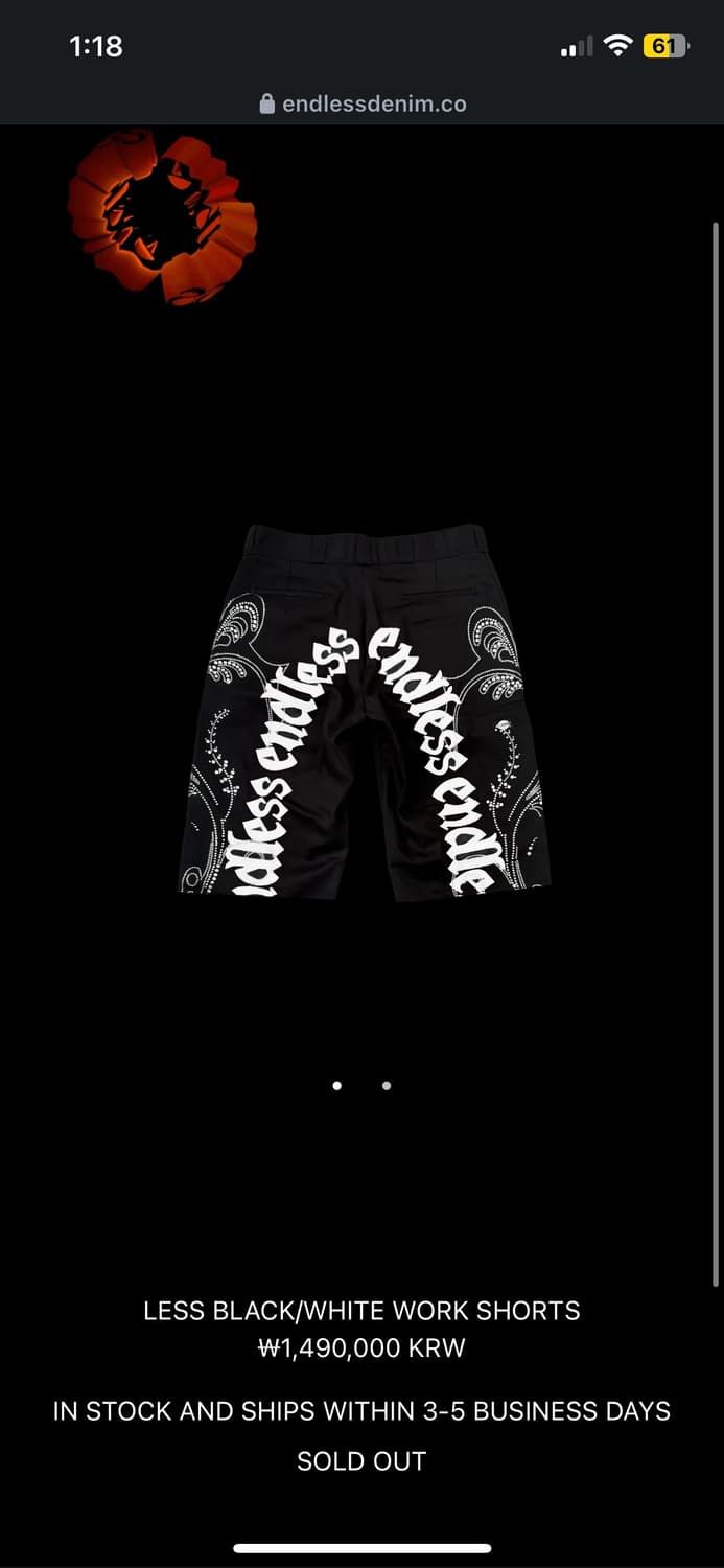 Endless denim black/white 워크 쇼츠 상품이미지2