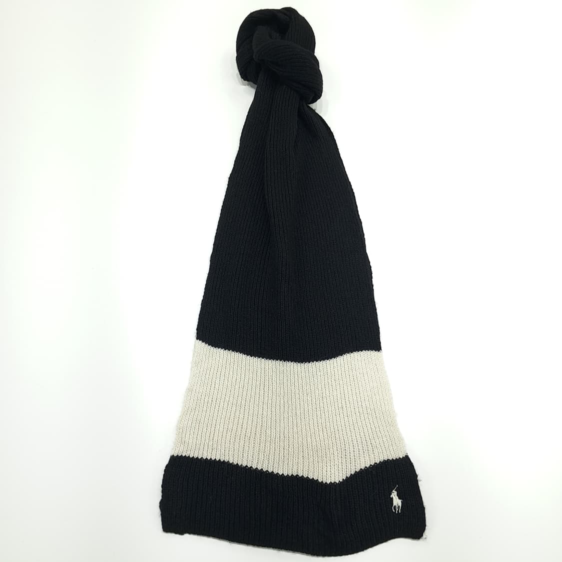 MX293 폴로 랄프로렌 블락 화이트 투톤 울 니트 목도리 머플러 상품이미지1