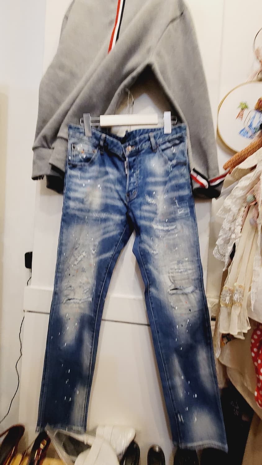 삼선 포인트 기모 맨투맨. 디스퀘어드 데님 상품이미지6