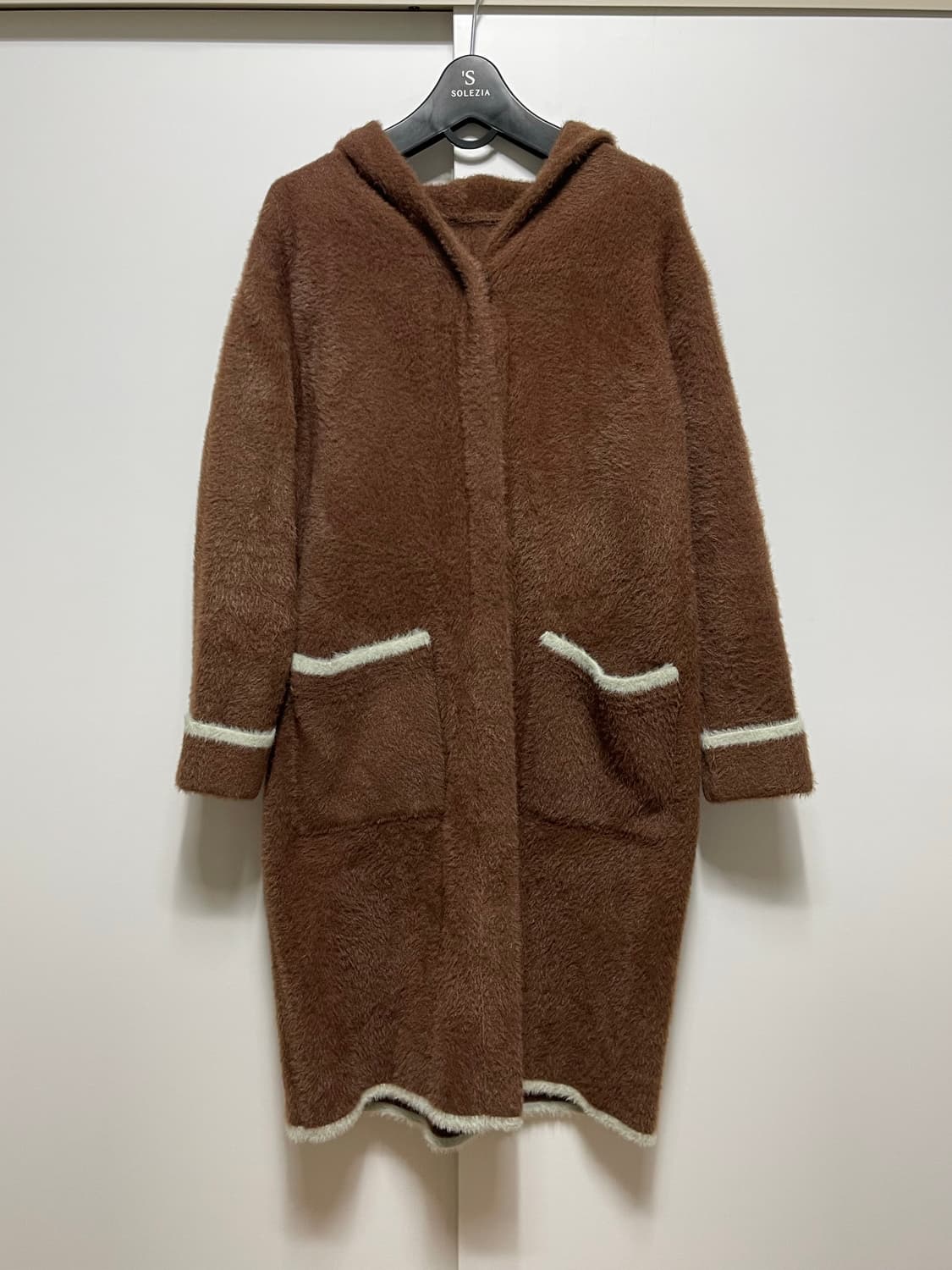 상태좋음) 나일론 퍼 여성 후드 롱 가디건 브라운 S 상품이미지8