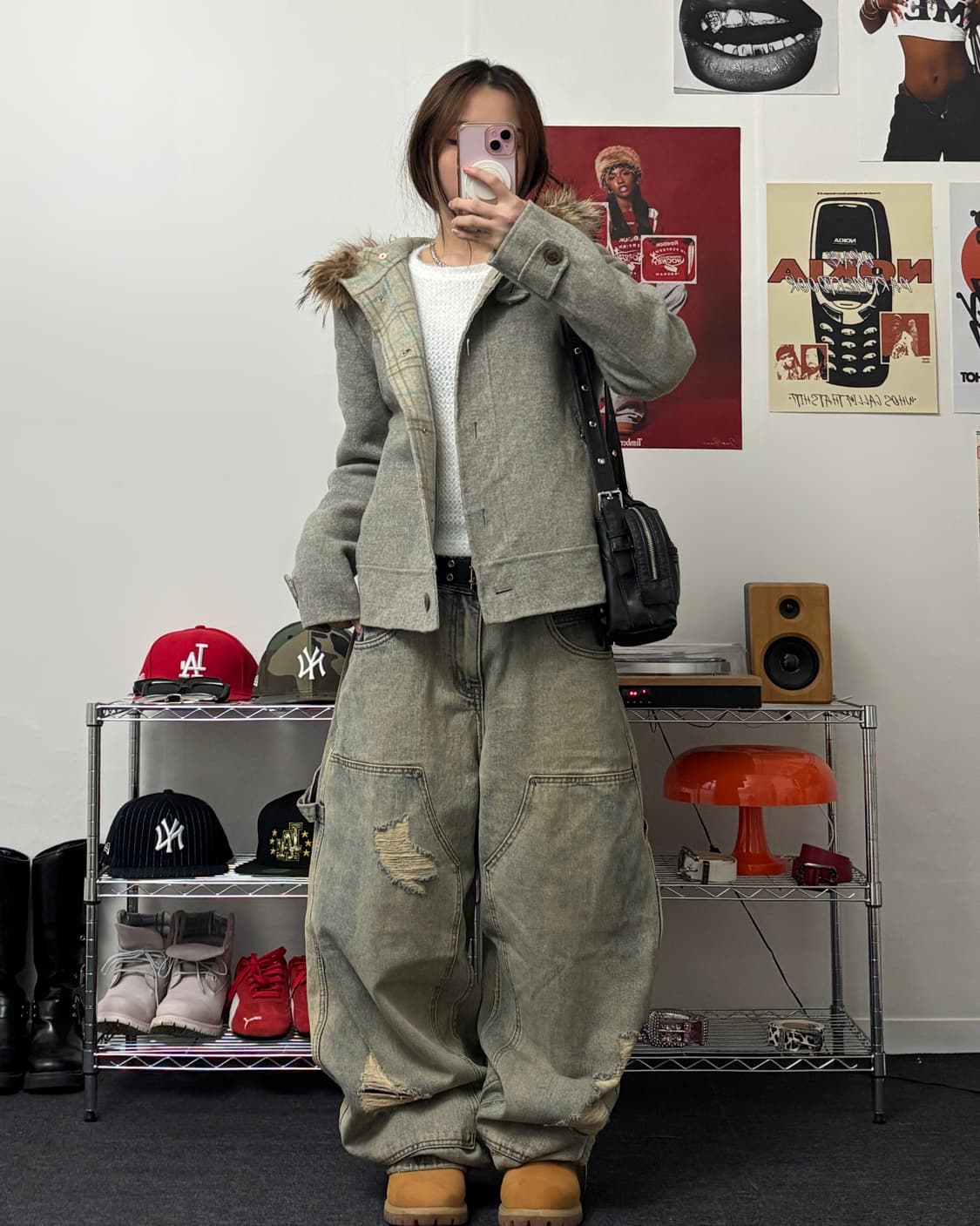 올드 빈티지 퍼 후드 울 자켓 상품이미지4