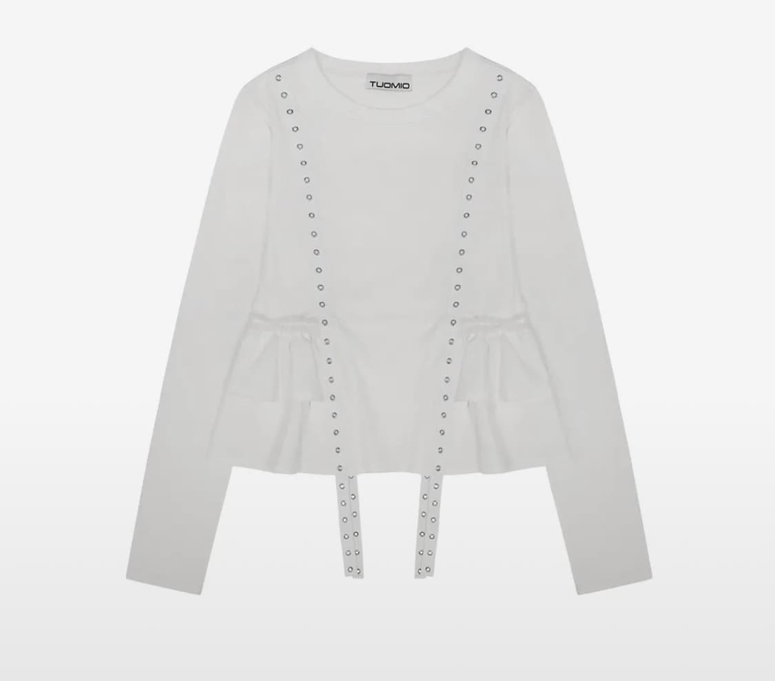 뚜오미오 러플 벨티드 롱슬리브 화이트 상품이미지2