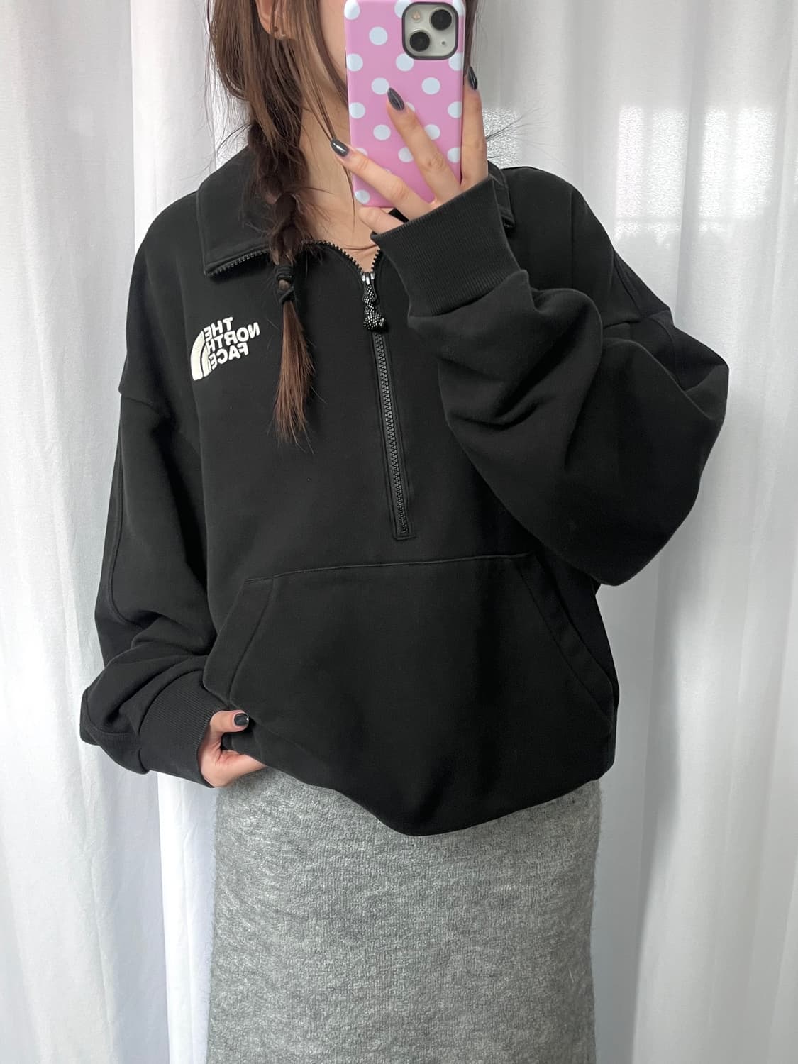 The North Face 노스페이스 부클로고 블랙컬러 코튼 반집업 맨투 상품이미지9