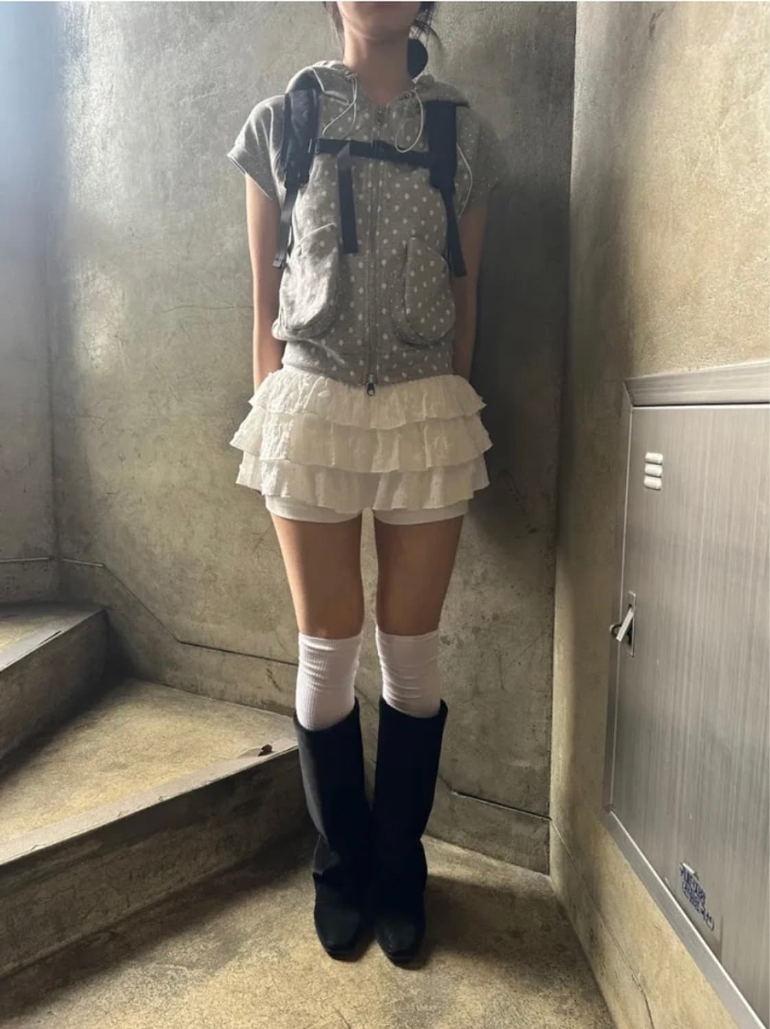 묘랑 레이 도트 캉캉 스커트 상품이미지1