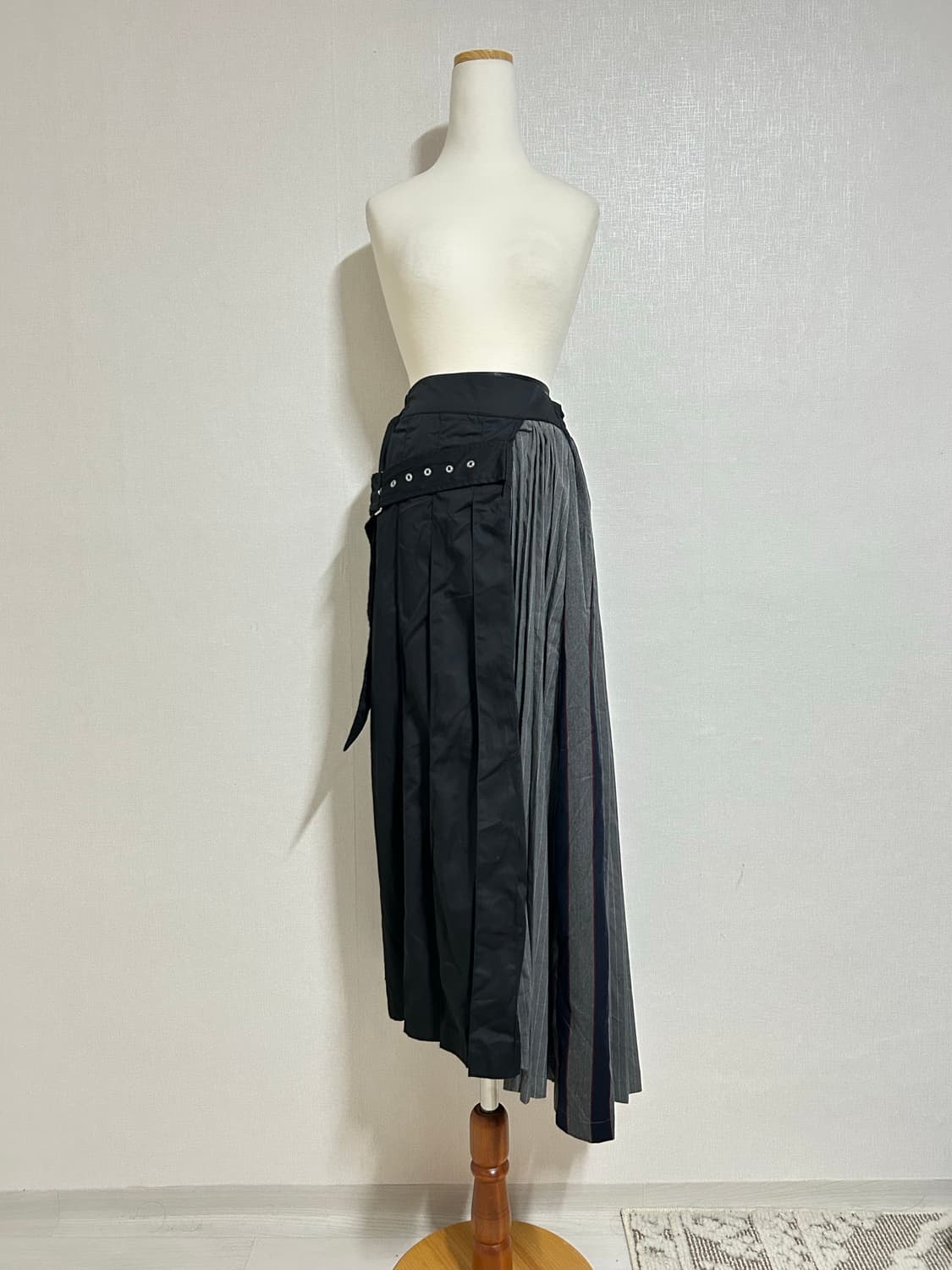 오즈온깔 kOhAKU 배색 레이어드 벨트 롱스커트 상품이미지1