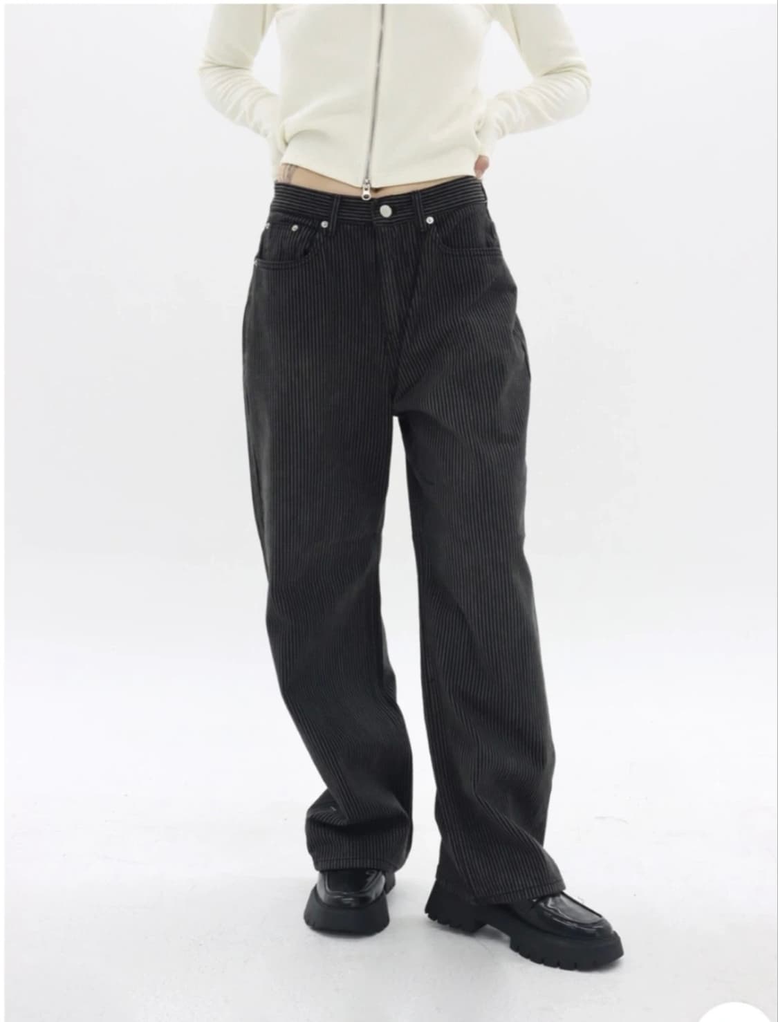 오이콧토 스트라이프 블랙 워싱 데님팬츠 상품이미지4