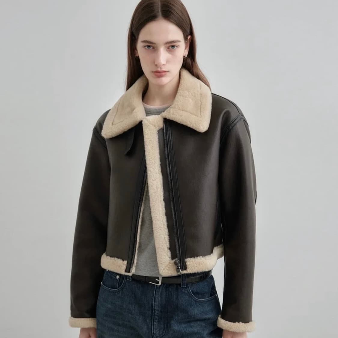 몽돌 퍼 무스탕 자켓 브라운 상품이미지2