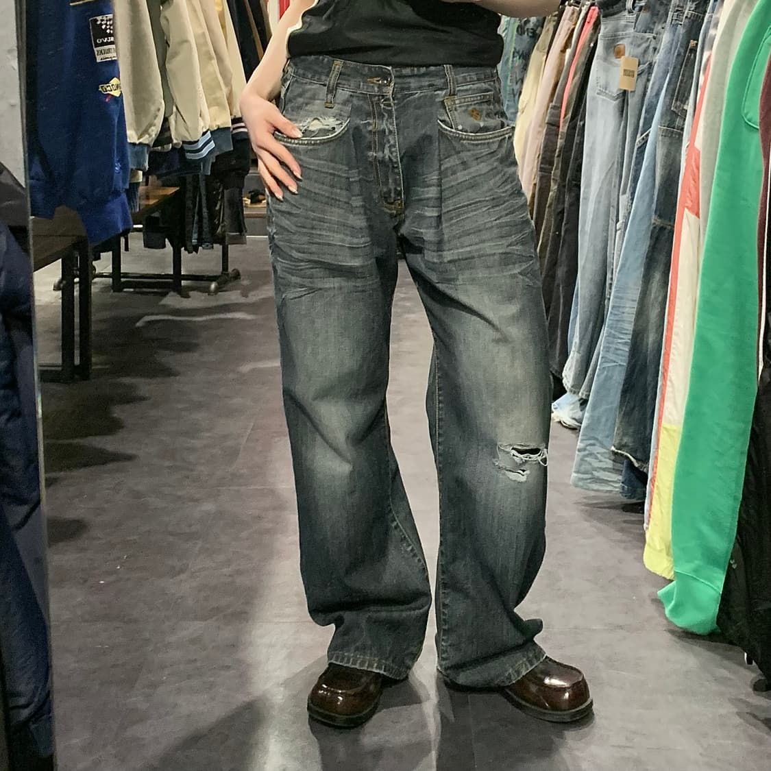 [IM] ROCAWEAR 워싱 데미지 힙합 데님 팬츠 딥인디고 상품이미지1