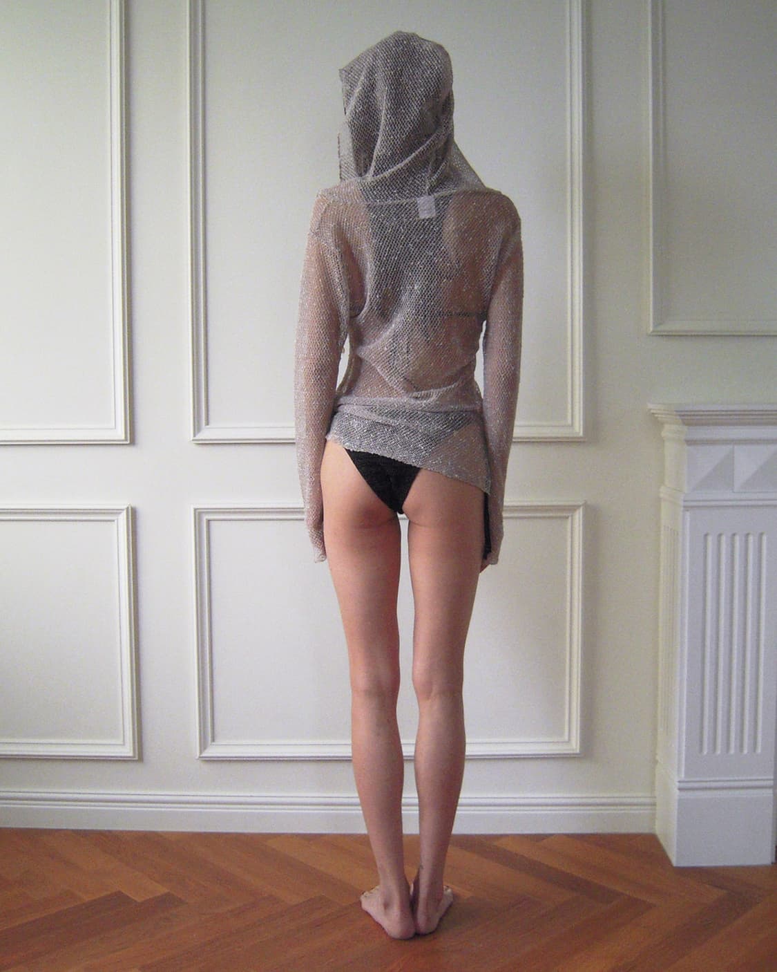 NONERD 노너드 네트 후드티 베이지 스트랩비치웨어시스루그물니트롱슬리브 상품이미지4