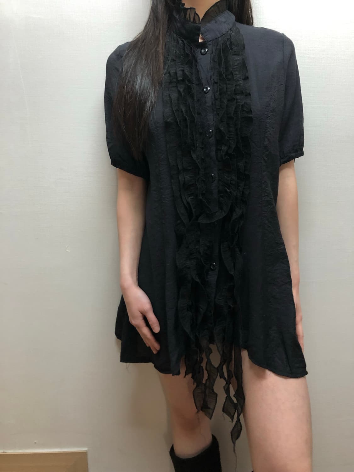빈티지 블랙 프릴 미니 원피스 상품이미지7