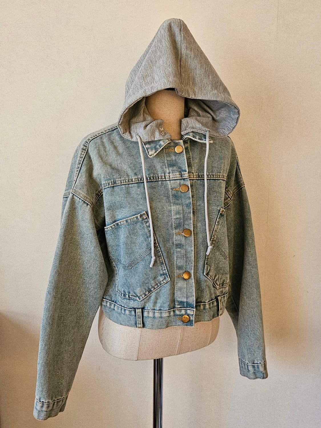 홍대 감성 크롭 데님자켓 / 후드 탈부착 빈티지 청자켓 free 상품이미지6
