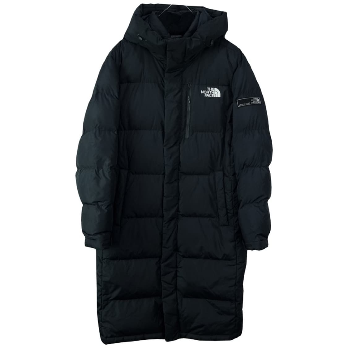 [노스페이스] 로고 자수 구스다운 후드 롱 패딩 블랙 M18252 상품이미지2