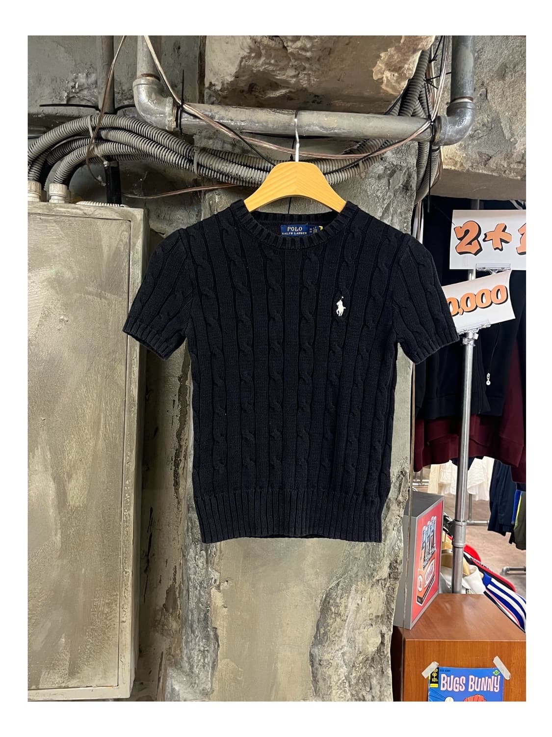 폴로 랄프로렌 꽈배기 반팔 니트 블랙 XS #csz3685 상품이미지1