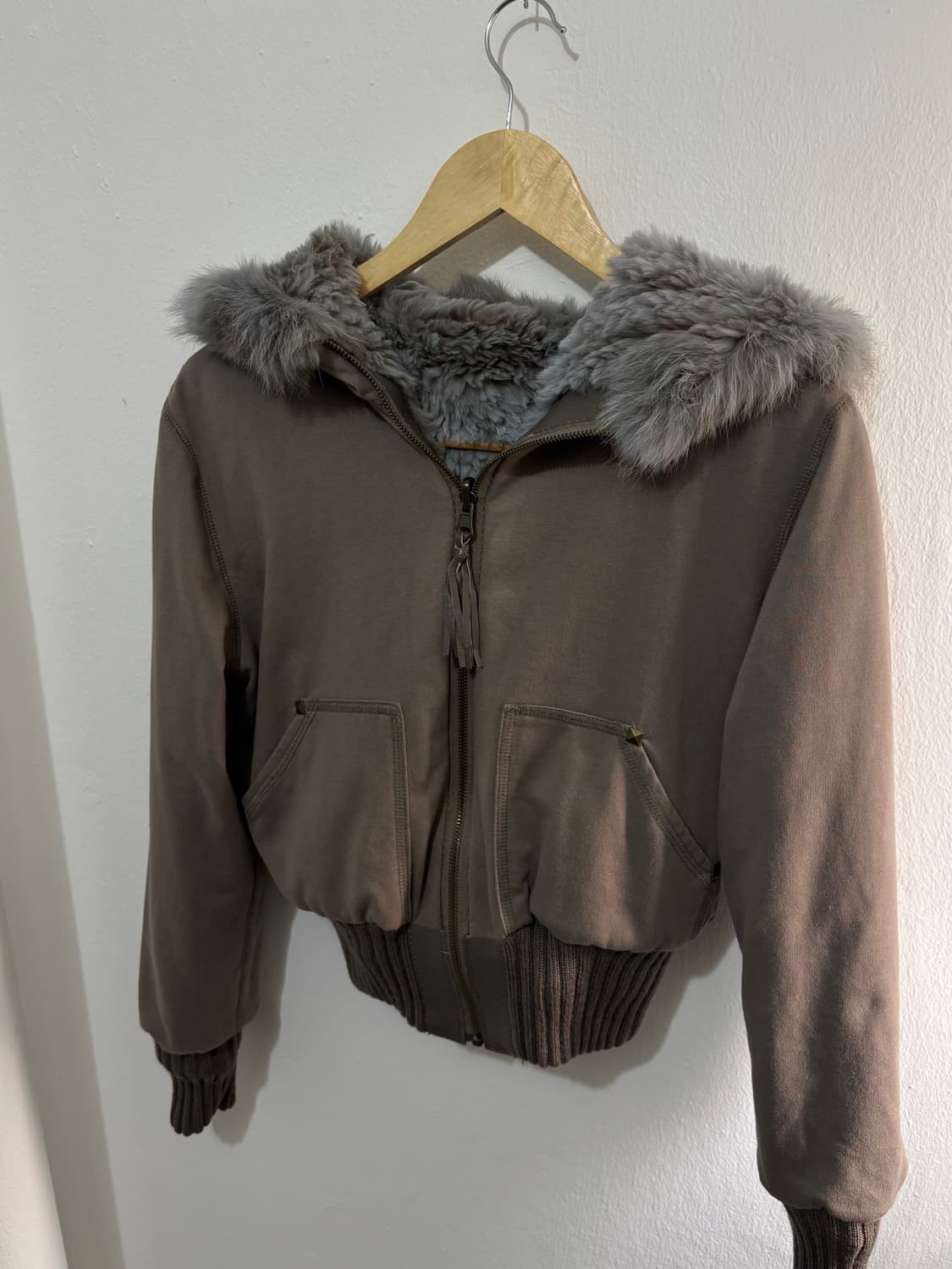 Stefanel Reversible Fur Crop Hood Zip-Up 상품이미지6