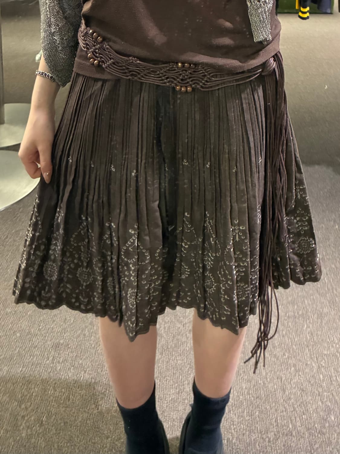 M)Japanese vintage 여성 꽃자수 미디 플리츠 스커트 상품이미지2