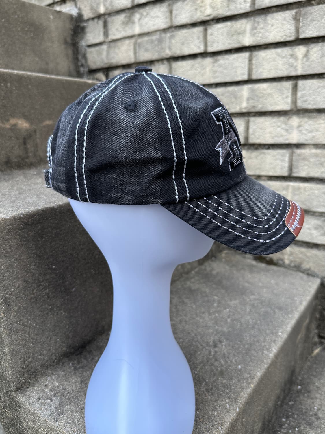 Vintage leather detail gray washing cap  상품이미지4