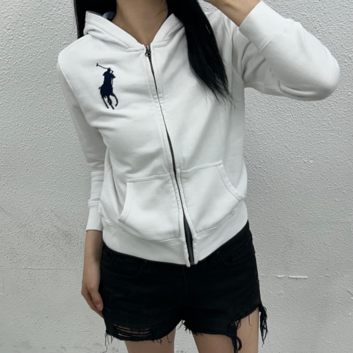 폴로 랄프로렌 네이비 빅포니 화이트 후드집업 M 상품이미지1